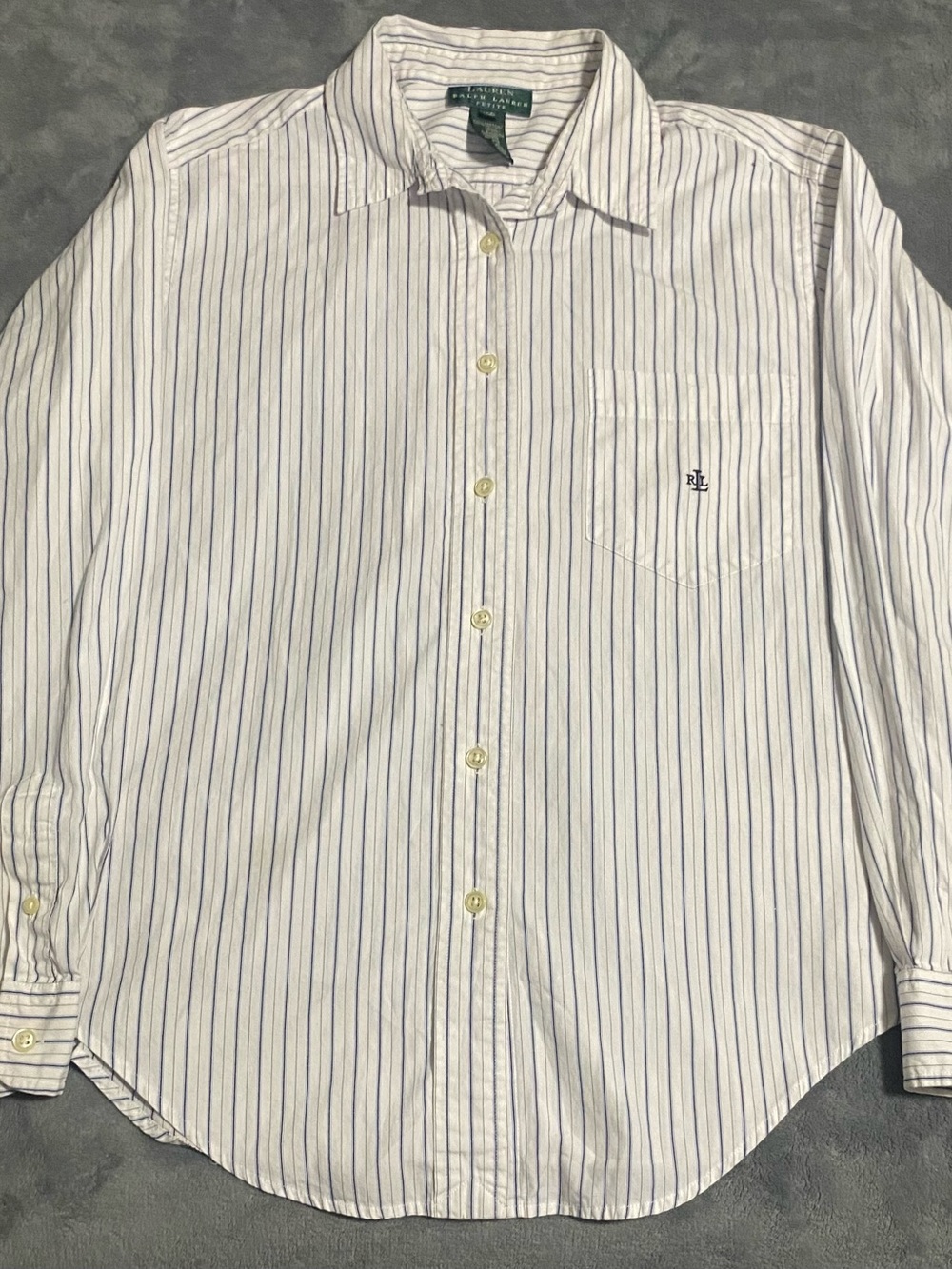 Lauren Ralph Lauren Striped Button-Down Shirt - White with Blue Stripes